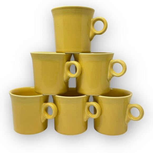 Lot of 6 Fiesta Fiestaware O-Ring Handle Coffee Mugs HLC USA Sunflower Yellow - Picture 1 of 10